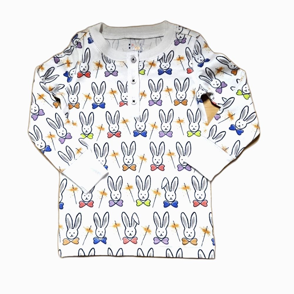 Roller Rabbit White Pajama Top with Colorful Bunny Print
